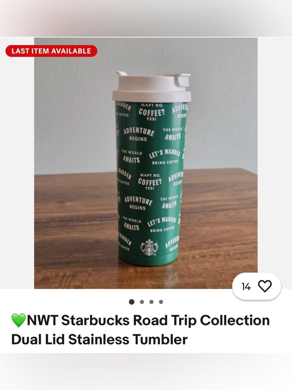 #3210**Collection’s : Starbucks Green Travel Tumbler with White Dual Lid